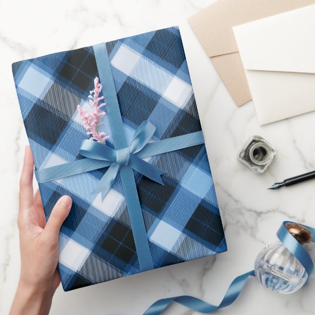 Papel De Presente Traditional Blue Navy Check Sky Plaid Pattern (Presentear)