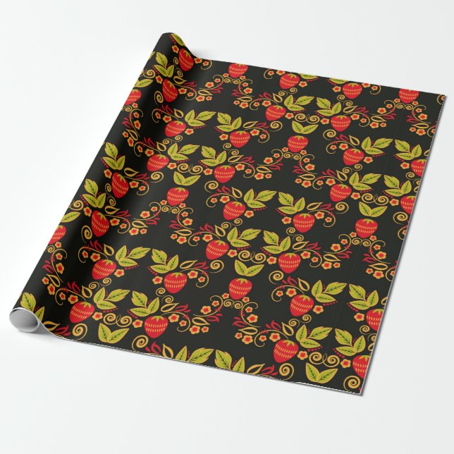 Papel De Presente Traditional Russian seamless pattern with berries  (Desenrolado)