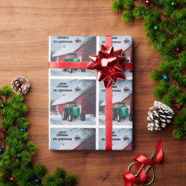 Papel De Presente Trator Verde e Celeiro Vermelho