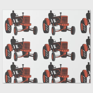 Papel De Presente Trator Vermelho Antigo Fazenda Retro Agricultor