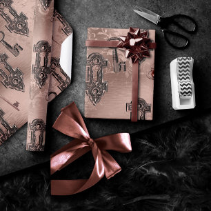 Papel De Presente Trava Steampunk e Rosa de chave Dourado Dissocia