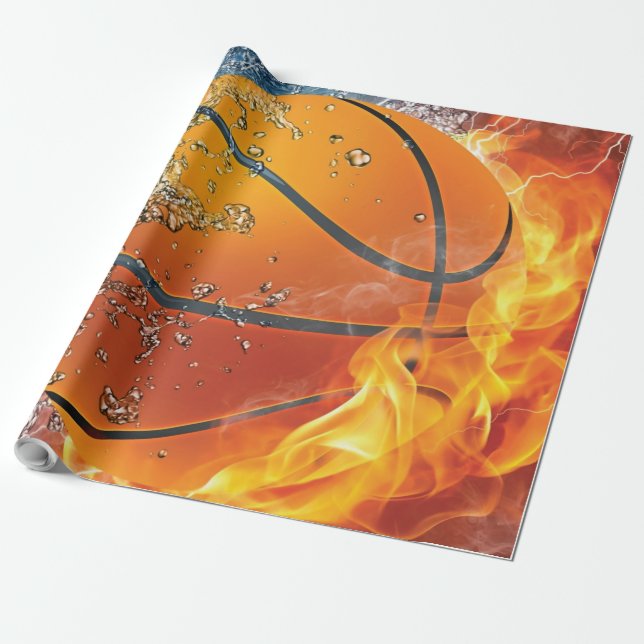 Papel De Presente Travesseiro decorativo de basquete flamejante (Desenrolado)