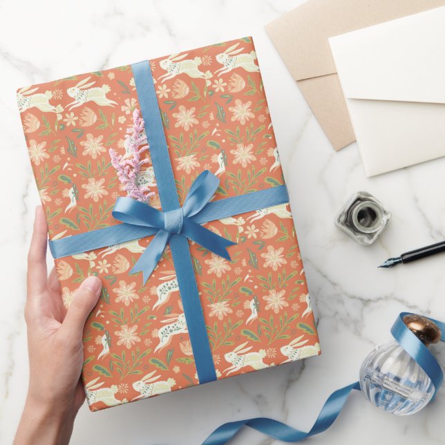 Papel De Presente Travesseiro decorativo do Coelho Floral (Presentear)