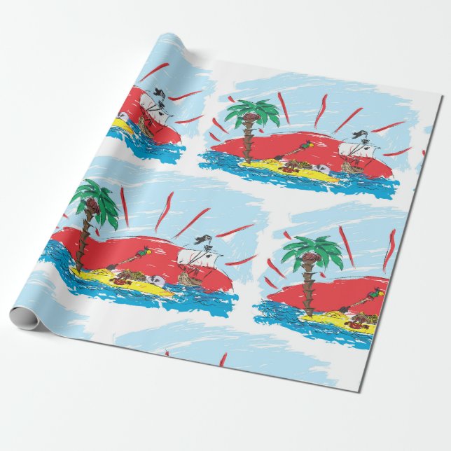 Papel De Presente Treasure Island Pirate Ship WrapPaper - Presente (Desenrolado)