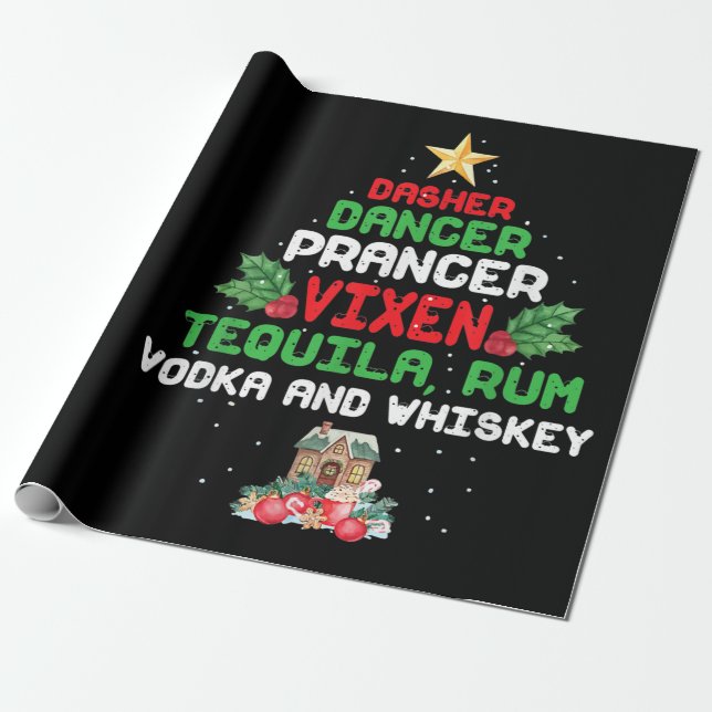 Papel De Presente Tree Dasher Dancer Prancer Vixen Tequila Whiskey (Desenrolado)