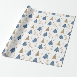 Papel De Presente Trees in Blue and Gold