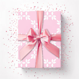 Papel De Presente Treliça Folhosa em Rosa