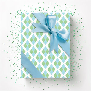Papel De Presente Treliça Harlequim em Verde e Aqua