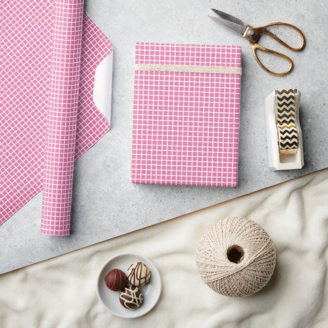 Papel De Presente Trellis Branco - Rosa Fúcsia (Artesanato)