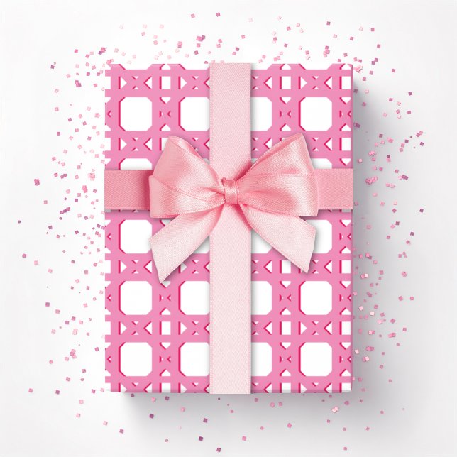 Papel De Presente Trellis de Cana Chinoiserie em Rosa (Criador carregado)