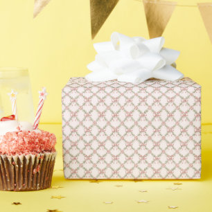Papel De Presente Trellis de Fita de Natal Tradicional Rosa