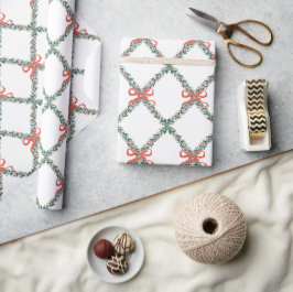 Papel De Presente Trellis de Natal com Arcos Vermelhos Pequenos