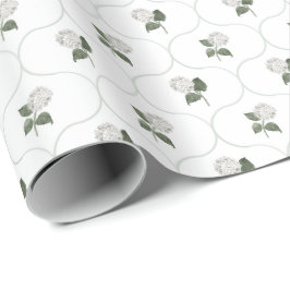 Papel De Presente Trellis Floral de Jardim de Hortênsia Verde Suave