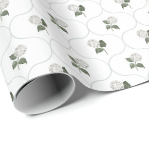Papel De Presente Trellis Floral de Jardim de Hortênsia Verde Suave
