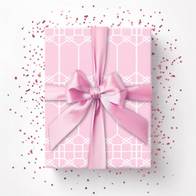 Papel De Presente Trellis Octogonal Chippendale em Rosa (Criador carregado)