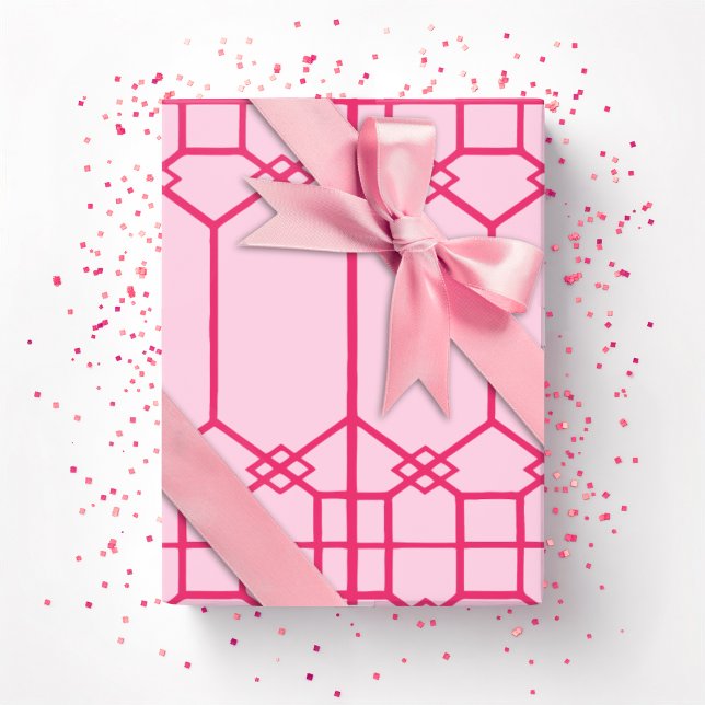 Papel De Presente Trellis Octogonal Chippendale em Rosa Ousado (Criador carregado)