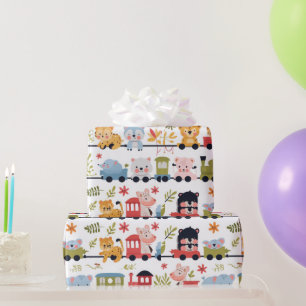 Papel De Presente Trem de Animais Bebês