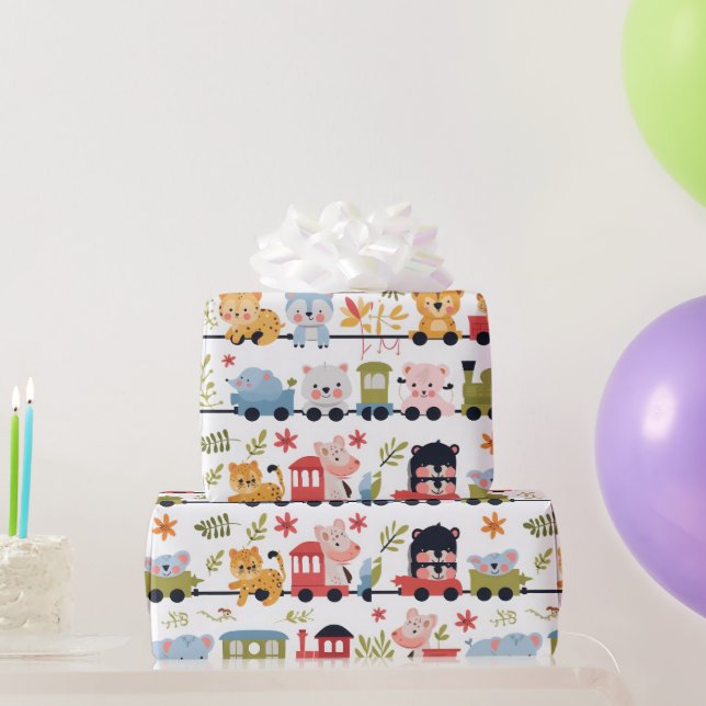 Papel De Presente Trem de Animais Bebês (Presentes para festas)