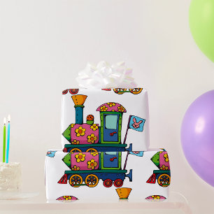 Papel De Presente Trem de Brinquedo de Flores