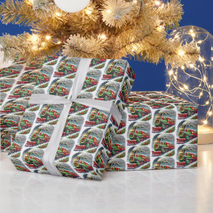 Papel De Presente Trem de Natal festivo com azulejos