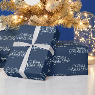 Papel De Presente Trem Expresso do Polo Norte Natal Azul Escuro Pr