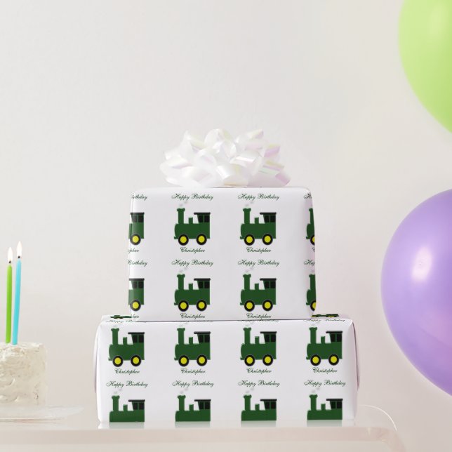 Papel De Presente Trem Verde de Aniversário (Presentes para festas)