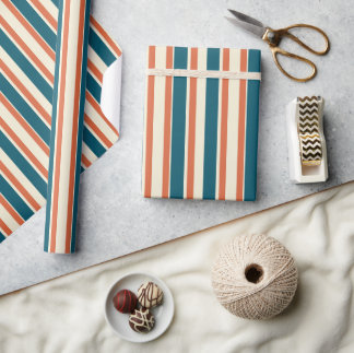 Papel De Presente Trendência Moderna Clássica Stripes Azul e Laranja