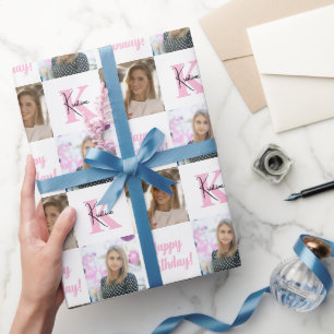 Papel De Presente Trendy Birthday Collage Foto   Presente Monograma