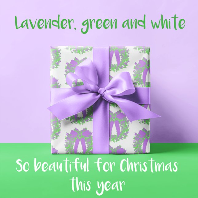 Papel De Presente Trendy Christmas Wreath Purple Green White (Stylish, contemporary wrapping paper for Christmas!)