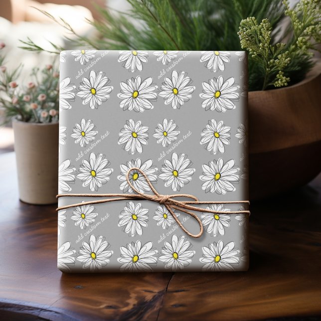 Papel De Presente Trendy Daisy com cinza e amarelo (Personalized Wrapping Paper)