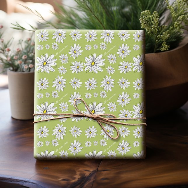 Papel De Presente Trendy Daisy Floral Illustração - limão e amarelo (Personalized Wrapping Paper)