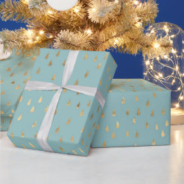 Papel De Presente Trendy Dourado Raindrops Cyan
