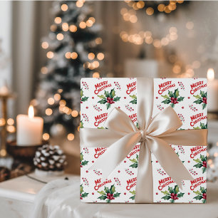 Papel De Presente Trendy Felry Christmas Holly e Berries Patterno