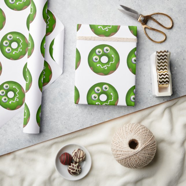 Papel De Presente Trendy Halloween Spooky Green Monster Rosquinha (Artesanato)