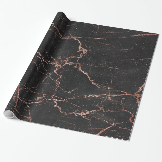 Papel De Presente Trendy Marble Pink Preto Brilhante (Desenrolado)
