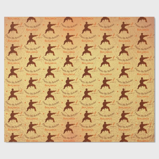 Papel De Presente Trendy Martial Arts Karate Kids Feliz 8º aniversár (Aberto)