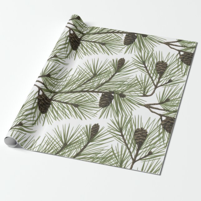 Papel De Presente Trendy Merry Christmas Pine Cones and Branches     (Desenrolado)