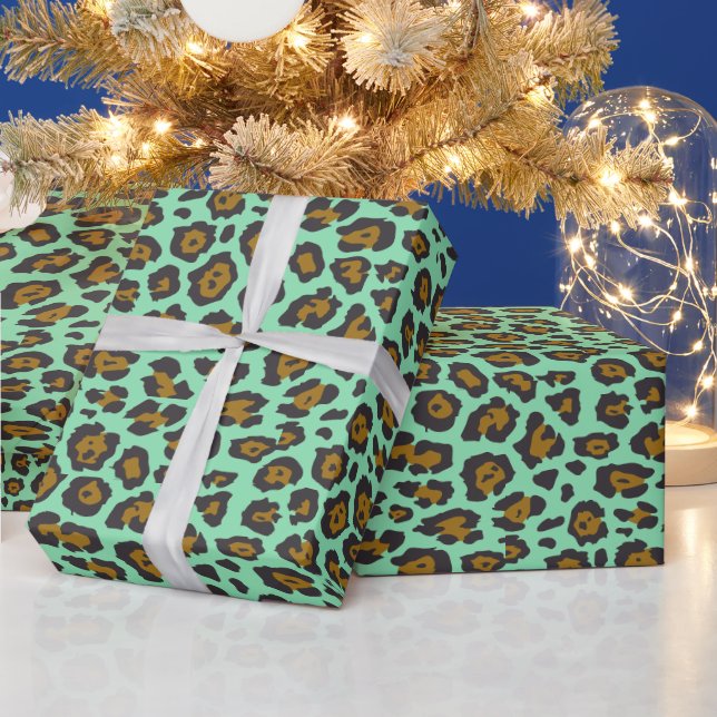 Papel De Presente Trendy na moda leopardo padrão aqua (Feriados)