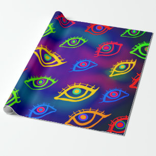 Papel De Presente Trendy Neon Colorful Eyes Patterno