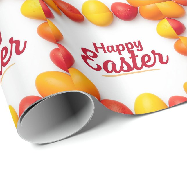 Papel De Presente Trendy Orange & Yellow Easter Eggs Wrapping paper (Ponta do rolo)