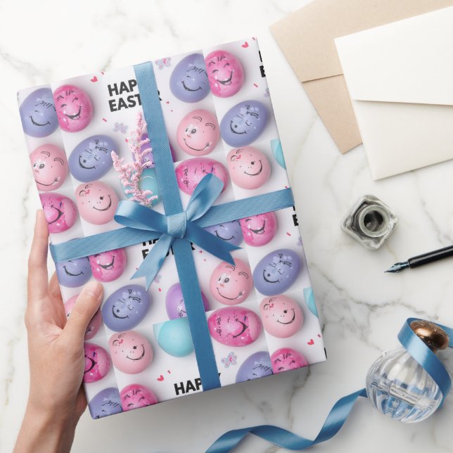 Papel De Presente Trendy Purple and Pink Easter Eggs wrapping paper  (Presentear)