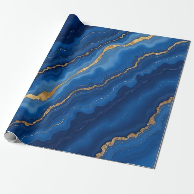 Papel De Presente Trendy Royal Blue Marble Collection (Desenrolado)