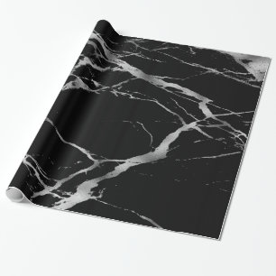 Papel De Presente Trendy Silver Black Marble Glossy