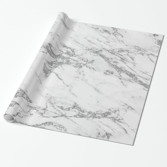 Papel De Presente Trendy Silver Glitter Marble Glossy (Desenrolado)
