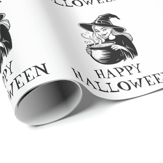 Papel De Presente Trendy Spooky Halloween bruxa Cauldron (Ponta do rolo)