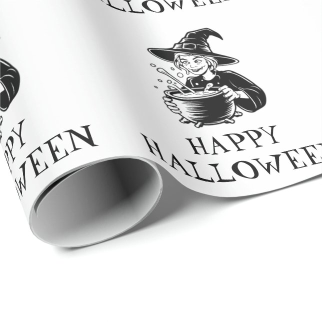 Papel De Presente Trendy Spooky Halloween bruxa Cauldron (Ponta do rolo)