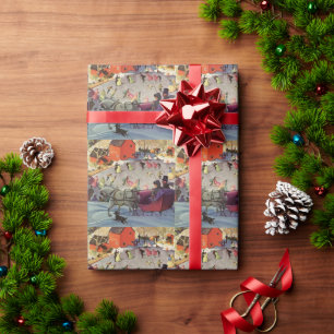Papel De Presente Trenó de Natal Antigo, Amor e Romance