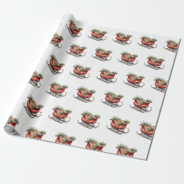 Papel De Presente Trenó de Natal em Aquarela Vintage