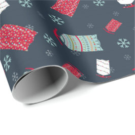 Papel De Presente Trenós do inverno e flocos de neve Natal e feriado