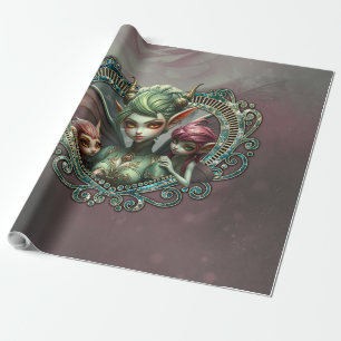 Papel De Presente Três fadas, os companheiros do coração mágico.